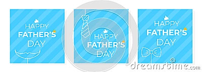 Happy Father's day poster set on blue background. In minimalistic style with outline thematic icon Cartoon Illustration