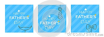 Happy Father's day poster set on blue background. In minimalistic style with outline thematic icon Cartoon Illustration