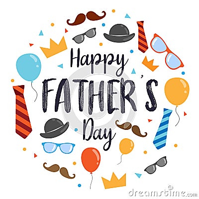 Happy Father`s Day Vector Design, with design elements cartoon style with wooden background Vector Illustration