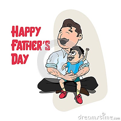 Happy Father's Day Vector Graphic. Kid imitating father with mustache. Happy Father with Cute Kids. Vector Illustration