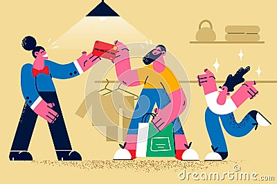 Happy father shopping with kid pay with credit card Vector Illustration