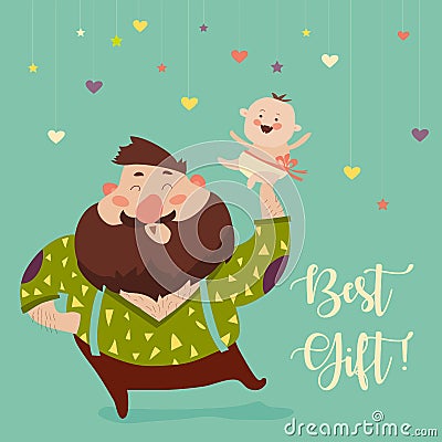 Happy father smiling with little baby Vector Illustration