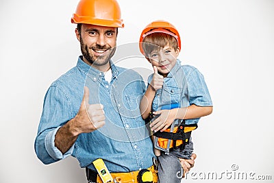 Happy father with son mending flat stock photo Stock Photo