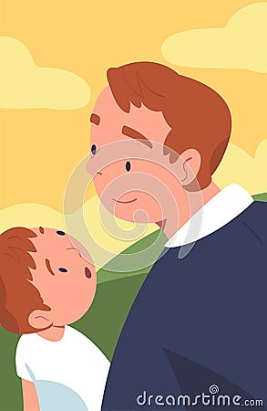Happy Father Talk to His Son Spend Time Together Vector Illustration Stock Photo