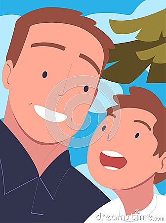 Happy Father Talk to His Son Walking and Spend Time Together Vector Illustration Stock Photo