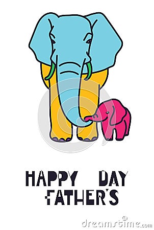 Happy fathers day card, Dad and kid animals Vector Illustration
