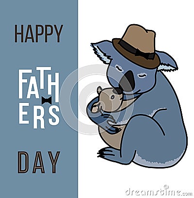 Happy fathers day card, Dad and kid animals Vector Illustration