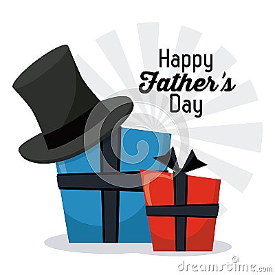 Happy fathers day. greeting card. gift boxes hat invitation Vector Illustration