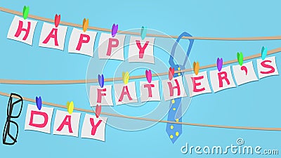 Happy Fathers Day Greeting card illustration, clothes line style Cartoon Illustration