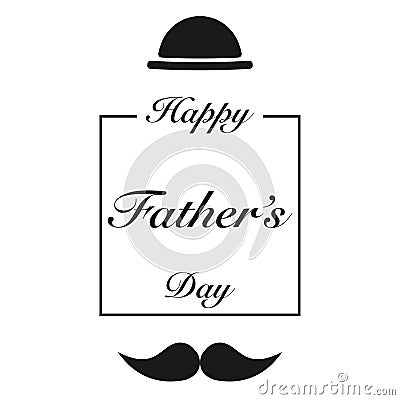 Happy fathers day. Hat with mustache icons with greeting text. Celebration for daddy or papa. Best father ever Vector Illustration