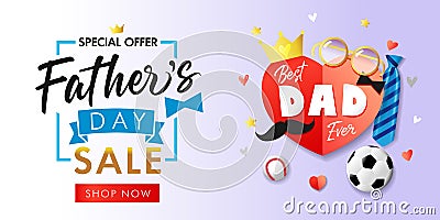 Happy Fathers Day Sale paper banner elements Vector Illustration