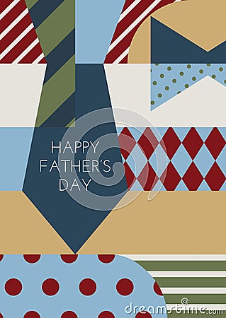 Happy Fathers day, vector greeting card. Multicolor necktie and Vector Illustration