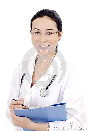 Happy female doctor looking at camera Stock Photo
