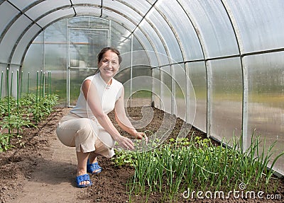 Happy female farmer Stock Photo