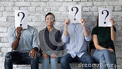 Happy female Indian candidate winning competition for job Stock Photo