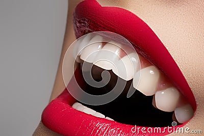 Happy female smile with white teeth & lips make-up Stock Photo