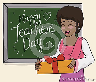 Happy Female Teacher Celebrating in Class with her Students, Vector Illustration Vector Illustration