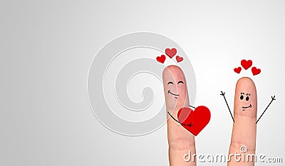 Happy finger couple in love celebrating Valentine day Stock Photo