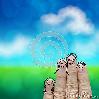 Happy finger family on green nature Stock Photo