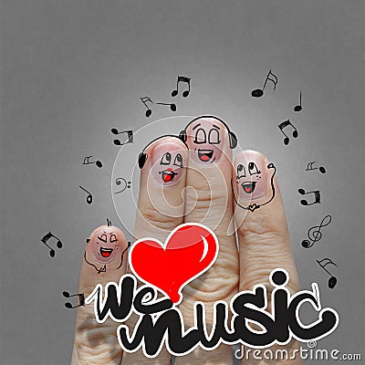 The happy finger family holding we love music Stock Photo