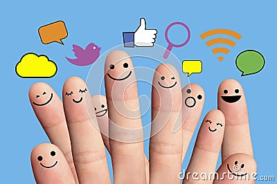 Happy finger smileys with social network sign. Editorial Stock Photo