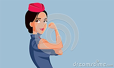Strong Stewardess Showing Her Flexed Arm Vector Cartoon Illustration Vector Illustration