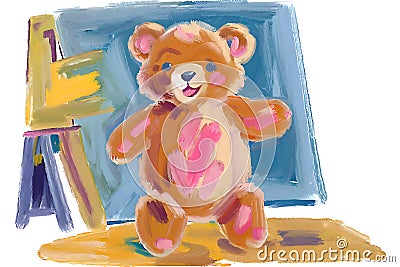 happy fluffy baby teddybear standing Stock Photo