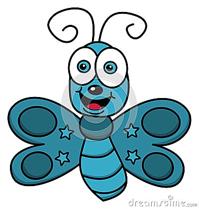 Happy flying butterfly Cartoon Illustration