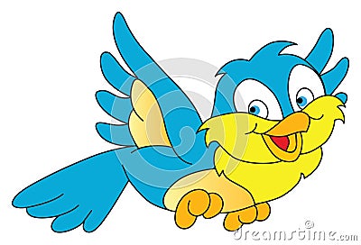 Happy Flying Sparrow Cartoon Illustration