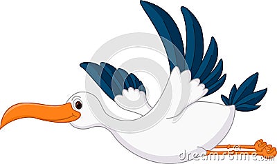 Happy flying stork cartoon Vector Illustration