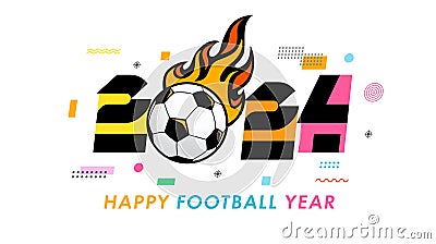 2024 Happy Football Year, colors numbers and memphis style elements Vector Illustration