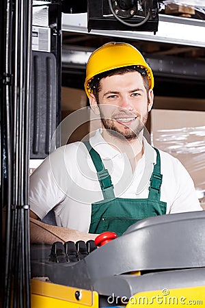 Happy forklift driver Stock Photo