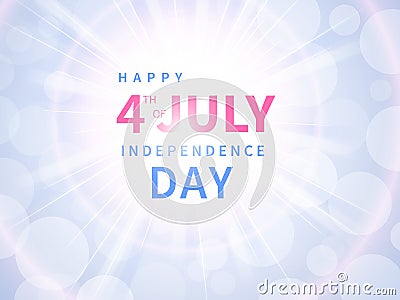 Happy Fourth of July banner. Congratulation template with text on a background of bright flashes in the sky Vector Illustration