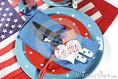 Happy Fourth of July dining table place setting Stock Photo