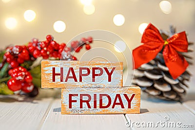 Happy Friday word written on wood block Stock Photo