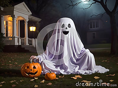 A happy and friendly ghost at Halloween Stock Photo