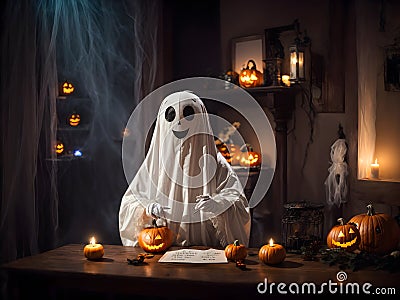 Happy friendly ghost at Halloween Stock Photo