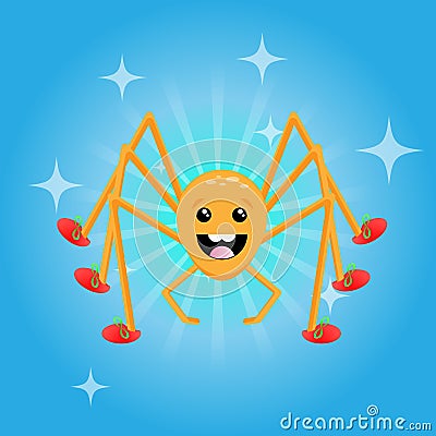 Happy friendly spider character wearing red shoes Stock Photo