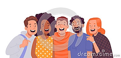 Happy friends. A company of young joyful people on a white background. Friendship and unity concept Cartoon Illustration