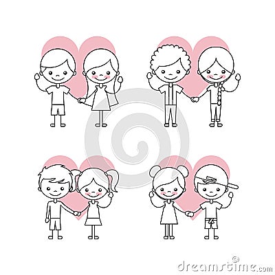 Happy friendship children icons set Vector Illustration