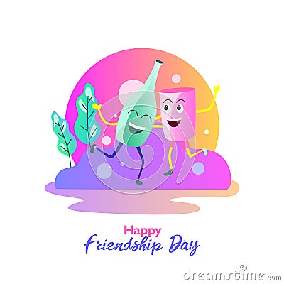 Happy friendship day. With bottle and glass is being dancing. Vector illustration, Vector Illustration