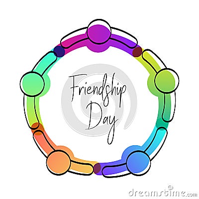 Happy friendship day card of friend group hug Vector Illustration