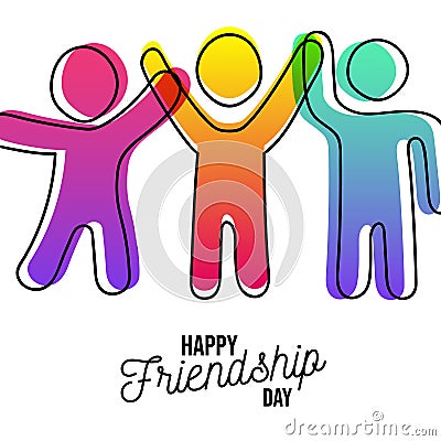 Happy Friendship day card of friends dancing Vector Illustration