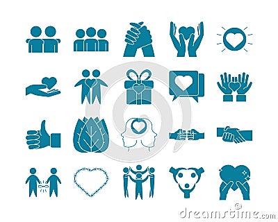 Happy friendship day celebration love relationship support team icons set line style Vector Illustration