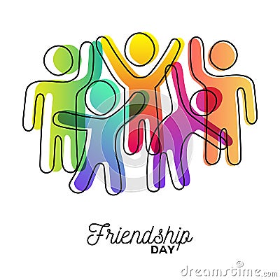 Happy Friendship day card of friends dancing Vector Illustration