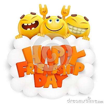 Happy friendship day invitation card with three emoji smiley faces Cartoon Illustration