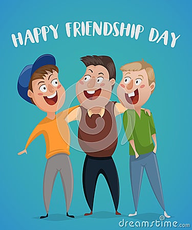 Happy friendship day. Three friends hug. Vector Illustration