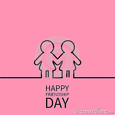 Happy Friendship Day. Two black contour woman female line sign symbol. Girls holding hands icon. Friends forever. LGBT . P Vector Illustration