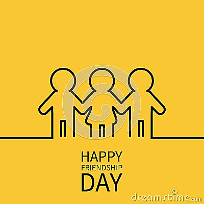 Happy Friendship Day. Two black man male and one woman female silhouette sign symbol. Boys girls holding hands line contour icon. Vector Illustration