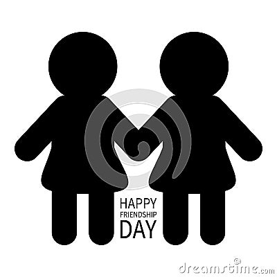 Happy Friendship Day. Two black woman female silhouette sign symbol. Girls holding hands icon. Friends forever. LGBT Isolated. Whi Vector Illustration